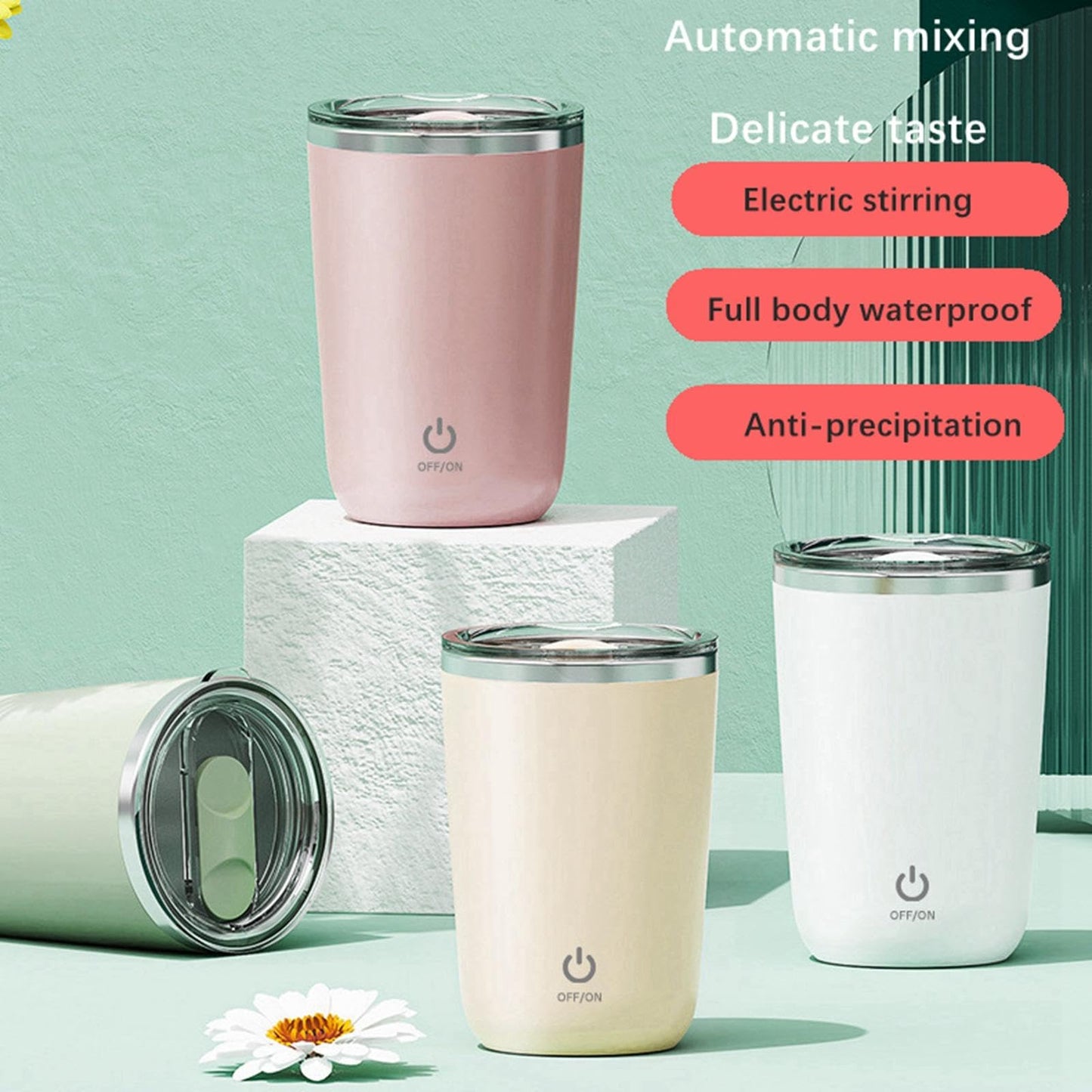 Rechargeable Stirring Mug Electric Mixing Cup for Protein Drinks Hot Chocolate Green