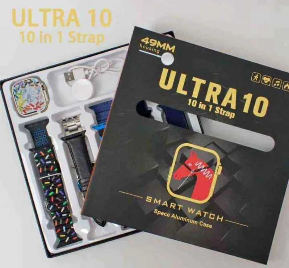 Ultra 10 Smart Watch | 10 In 1 Straps+jelly Case | Bt Calling | Super Hd Display 49mm | Multi Color Straps & Wireless Charging