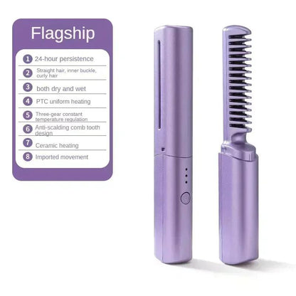 2-in-1 Hair Styling Brush, Straightener, Curler Comb