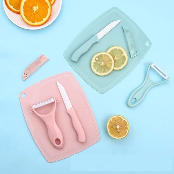 3 In 1 Ceramic Fruit Knife + Peeler + Chopping Board Set And Vagitable Cutting Set