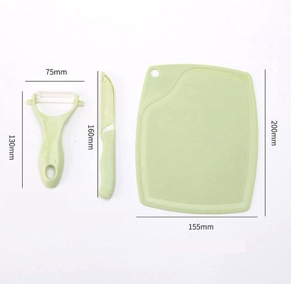 3 In 1 Ceramic Fruit Knife + Peeler + Chopping Board Set And Vagitable Cutting Set