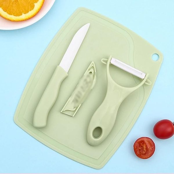 3 In 1 Ceramic Fruit Knife + Peeler + Chopping Board Set And Vagitable Cutting Set