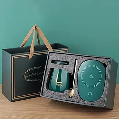 Coffee Mug with Heating Pad Warmer, USB Electric Coffee Cup Warmer for Desk, with Automatic On/Off to Keep Temperature Stable For Office Home