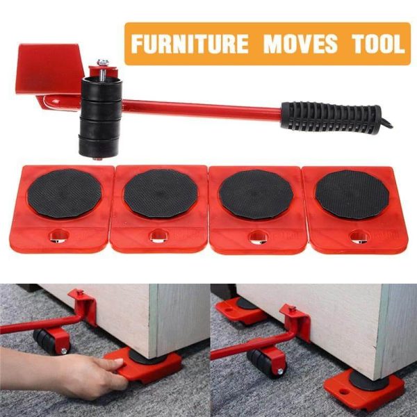 (5 In 1) Heavy Furniture Move Tool Transport Lifter Shifter Moving Kit Slider Remover Rolling Wheel Corner Mover Set