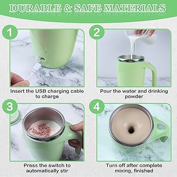 Rechargeable Stirring Mug Electric Mixing Cup for Protein Drinks Hot Chocolate Green