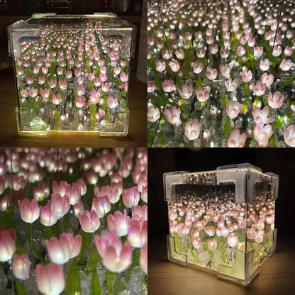Tulips in Crystal Box – LED Night Light for Bedroom, Unique Flower Table Lamp