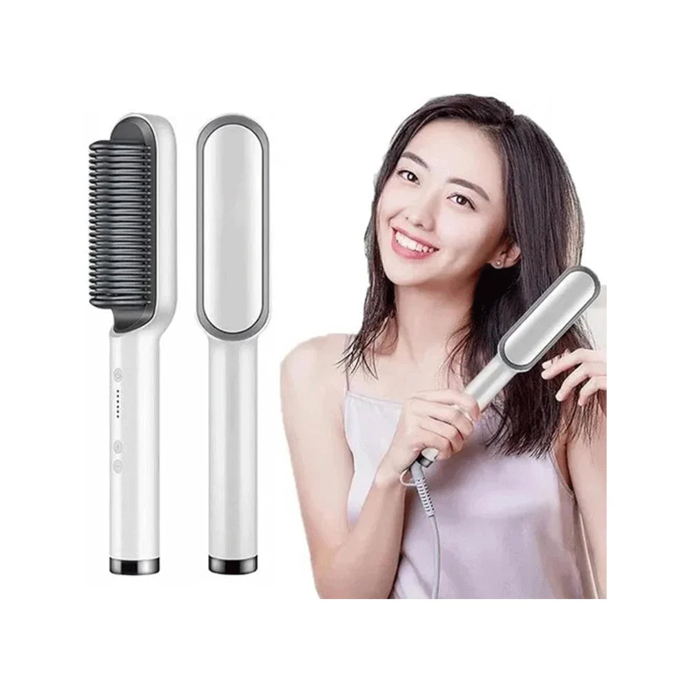 2-in-1 Hair Straightener Iron Brush Straight Hair Comb Curling Professional Styling Brush For Women