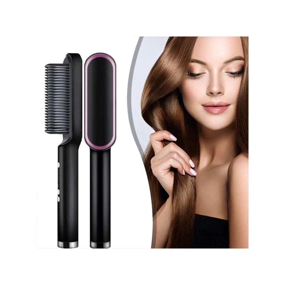 2-in-1 Hair Straightener Iron Brush Straight Hair Comb Curling Professional Styling Brush For Women