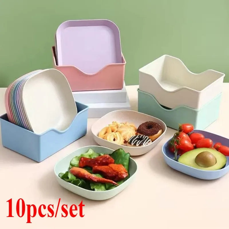 10pcs Plates Set With Holder (Random Colours)