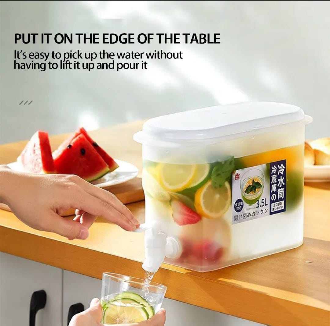 Cold Water Jug With Tap Water Beverage Drink Dispenser Fruit Teapot Tank (3.5 L)