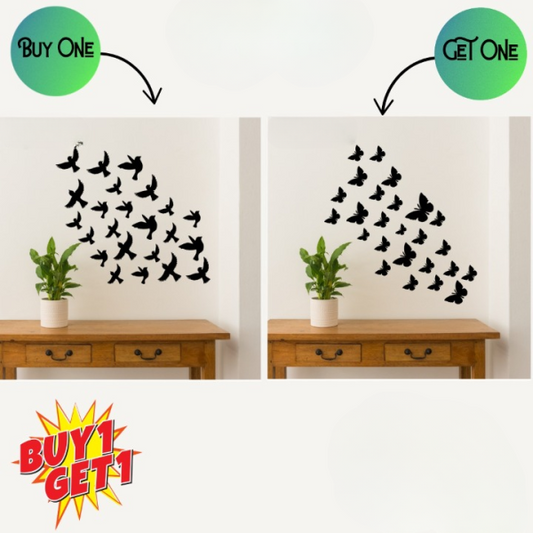 Buy One Get One Free 3d Wooden Sparrow ( Pack Off 30 ) And Butterfly ( Pack Off 30 ) Wooden Wall Decoration Items For Home, Bedrooms Inspire Kids And Look Decent