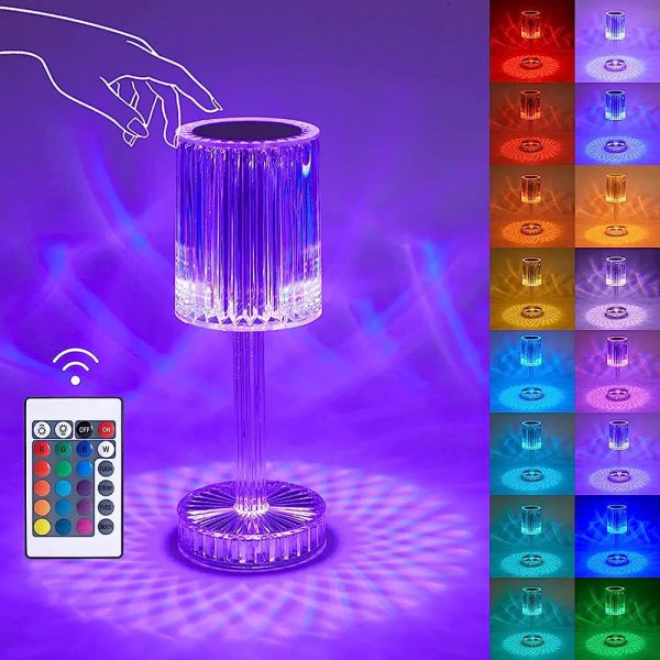 Luxury Crystal Diamond Table Lamp Touch Control RGB Color Light Bedroom Romantic