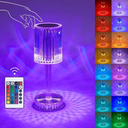 Luxury Crystal Diamond Table Lamp Touch Control RGB Color Light Bedroom Romantic