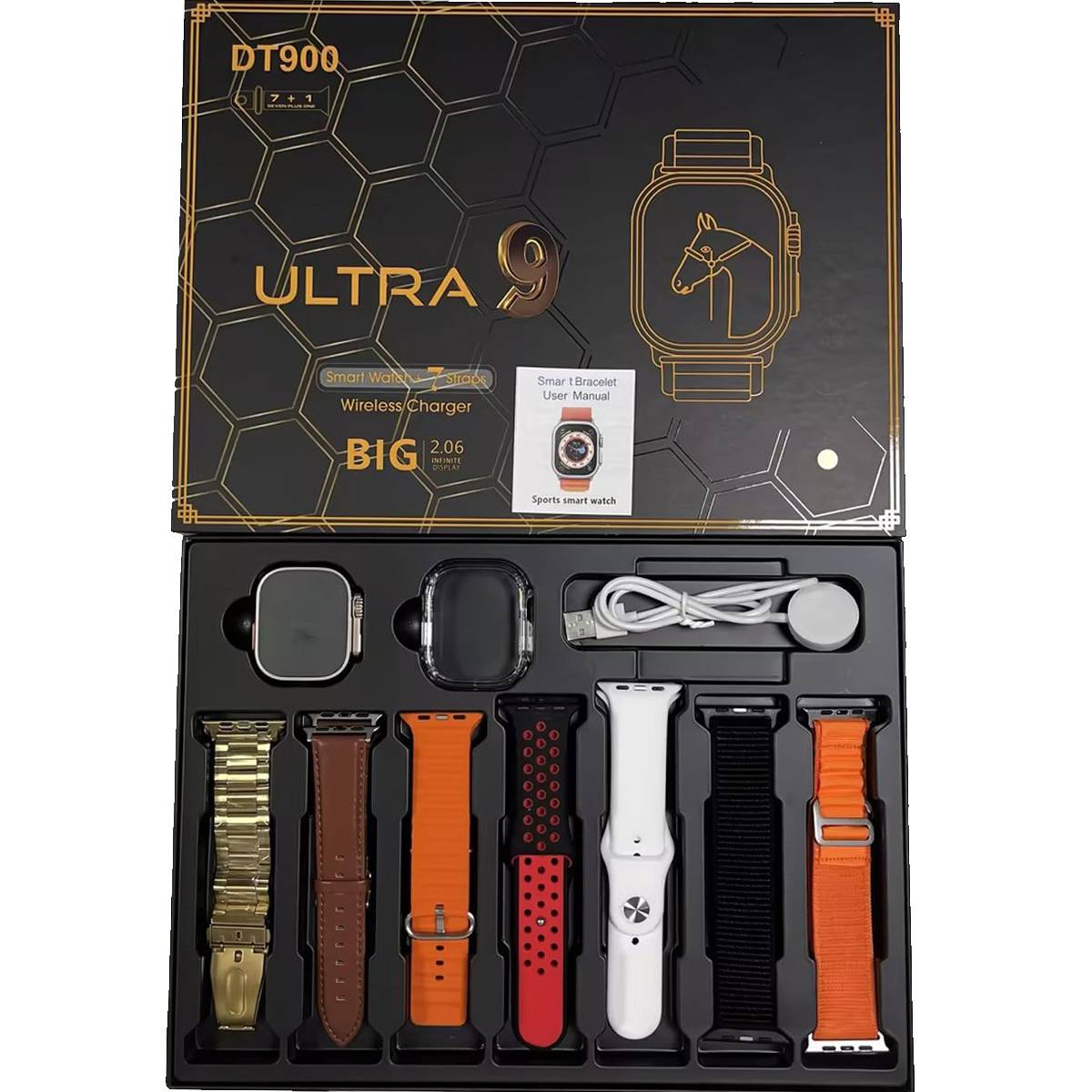 Dt900 Ultra Smart Watch 49mm Display Smart Watch With 7 Straps & Crystal Case