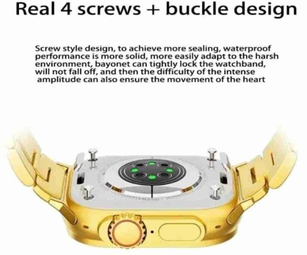 Hk9 Ultra Smart Watch With Metal Golden Strap