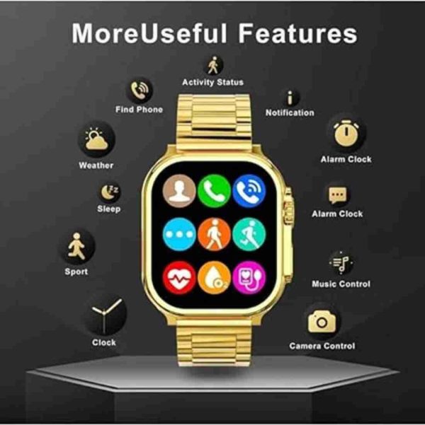 Hk9 Ultra Smart Watch With Metal Golden Strap