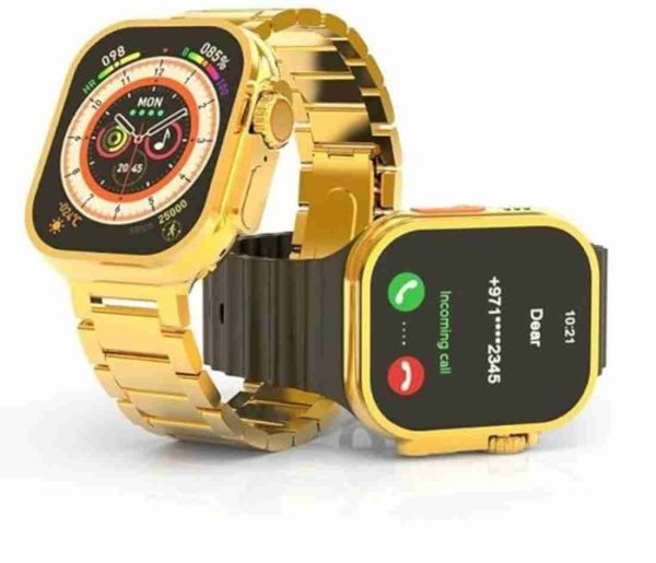 Hk9 Ultra Smart Watch With Metal Golden Strap