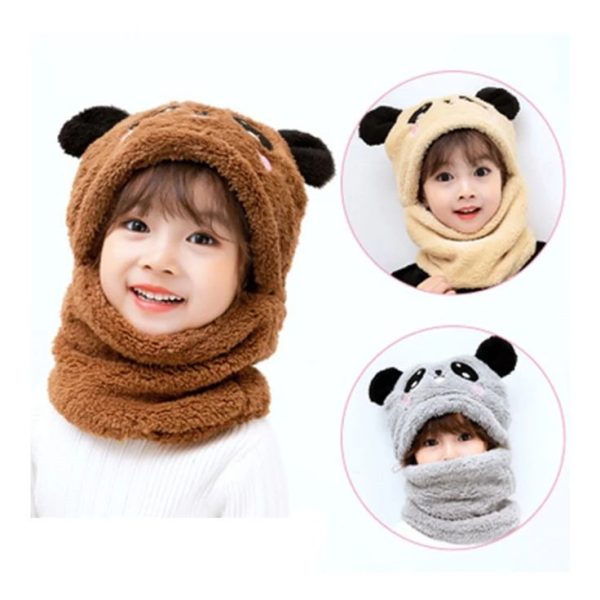 Kids Winter Panda Cap Wool Cap With Neck Warmer Attached. Kids Wool Cap Cartoon Panda Baby