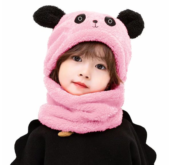 Kids Winter Panda Cap Wool Cap With Neck Warmer Attached. Kids Wool Cap Cartoon Panda Baby