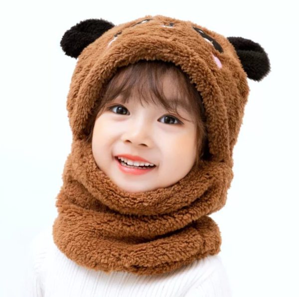 Kids Winter Panda Cap Wool Cap With Neck Warmer Attached. Kids Wool Cap Cartoon Panda Baby