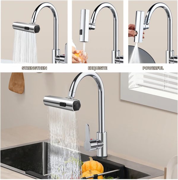 Multifunctional Kitchen Sink Waterfall Faucet He Faucet Shower 3 Water Flow Effect Modes, Bathroom Basin Tap