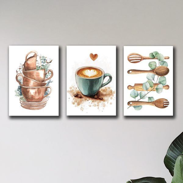 Set Of 3 Wall Art Sticky Wooden Canvas Frames For Dining Room And Kitchen Decor / Sticky Photo Tiles