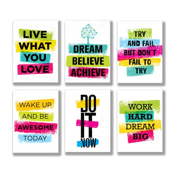 Set Of 6 Motivational Sticky Canvas Frames For Wall Decore / Sticky Phototiles