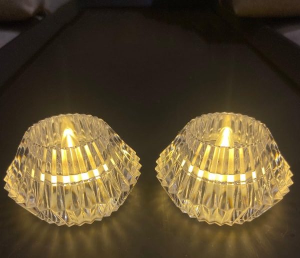 Smokeless & Flameless Led Tealight Acrylic Decorative Tea Light Candles For Home Decor, Gifting, Birthday, Festival Decoration (crystal Diamond Diya Candle, Pack Of 1) (cell Operated)